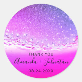 Pegatina Redonda Gracias Nombre Rosa Fecha Spark Beach Waves Fuchsi