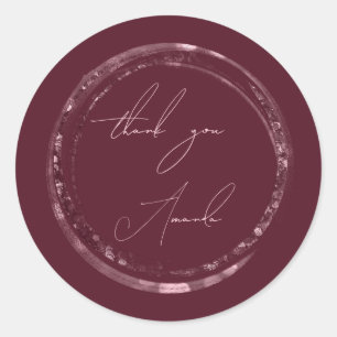 Pegatina Redonda Gracias Nombre Selal Rosa Borgoña Purpurina