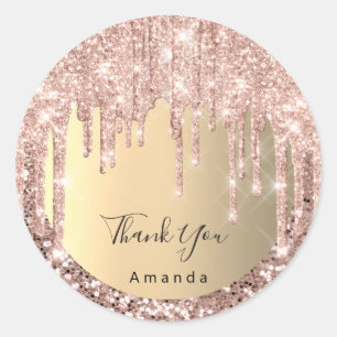 Pegatina Redonda Gracias Nombre Sweet 16th Rosa Purpurina Gold