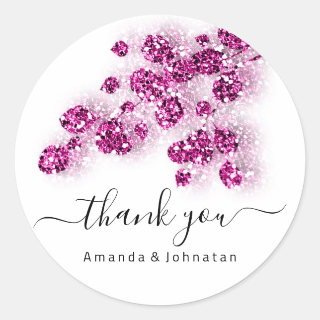 Pegatina Redonda Gracias novia Sweet16th Floral Purpurina White (Anverso)