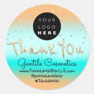 Pegatina Redonda Gracias Oro Dulces 16 Logo Nombre Rosa Azul