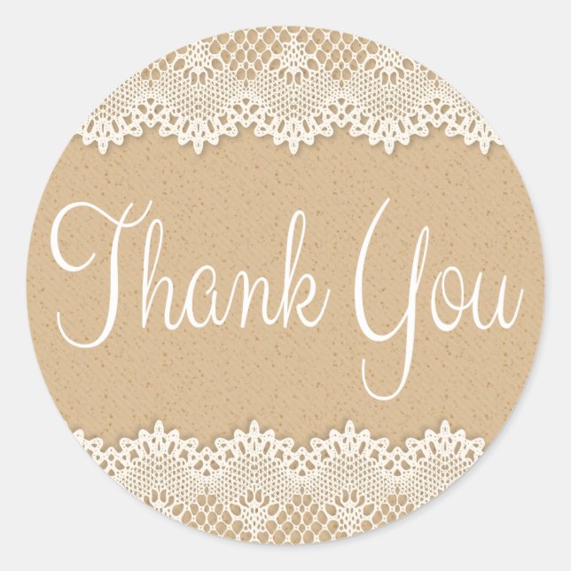 Pegatina Redonda Gracias País Marrón Y Rústica Blanca (Anverso)