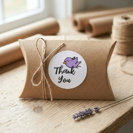 Pegatina Redonda Gracias Pájaro Morado Negocio Pequeño Caprichoso