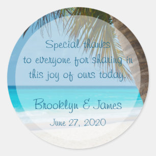 Pegatina Redonda Gracias Palm Trees En Los Pegatinas De Bodas De Pl