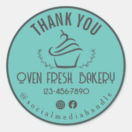 Pegatina Redonda Gracias Panadería Torta De Pasteles Mint Green