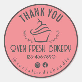 Pegatina Redonda Gracias Pastel De Panadería Rosa