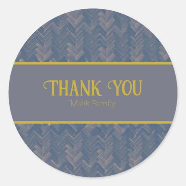 Pegatina Redonda Gracias Patrón Chevron Azul retro Personalización (Anverso)