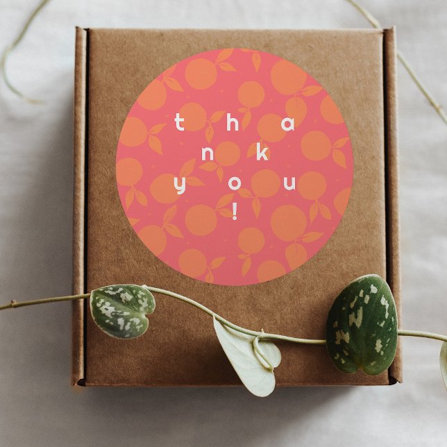 Pegatina Redonda Gracias patrón de mandarina moderno (Subido por el creador)