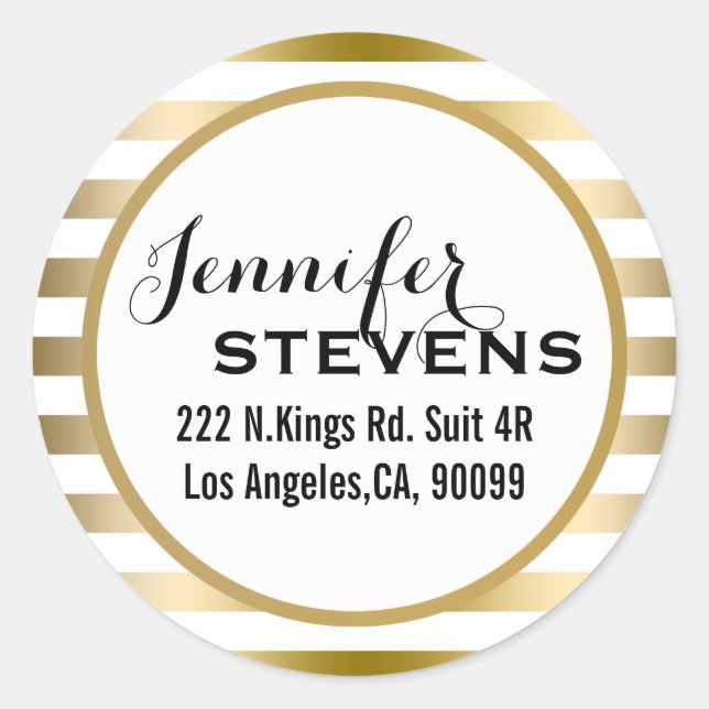 Pegatina Redonda Gracias- Patrón geométrico de bandas de oro (Anverso)