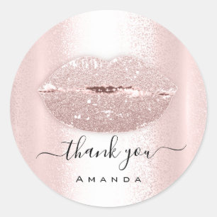 Pegatina Redonda Gracias Pedir Maquillaje Kiss Lips Purpurina Rosa