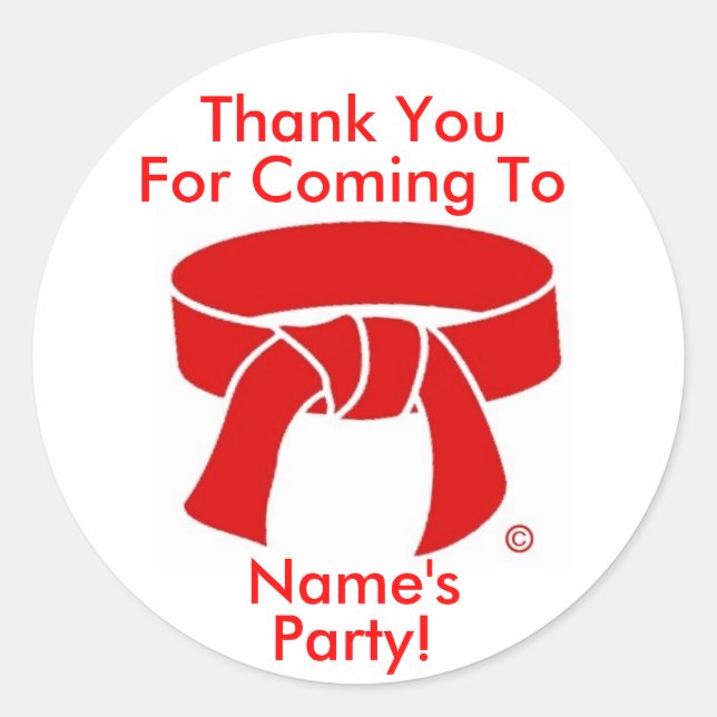 Pegatina Redonda Gracias Pegatinas Martial Arts Red Belt (Anverso)