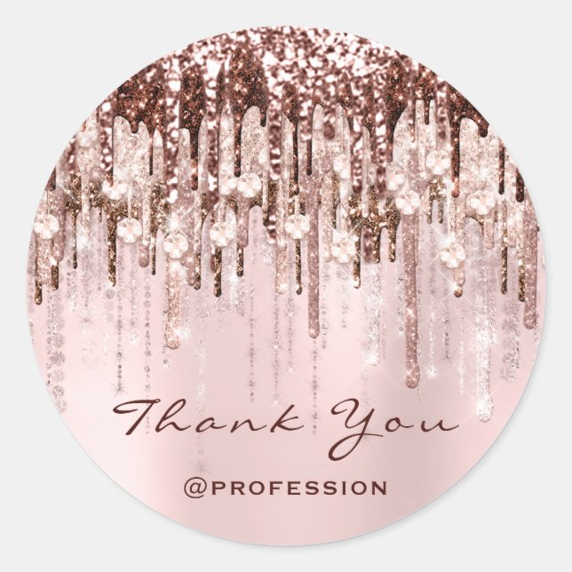 Pegatina Redonda Gracias Pequeñas empresas Rosas Drips Rosa (Anverso)