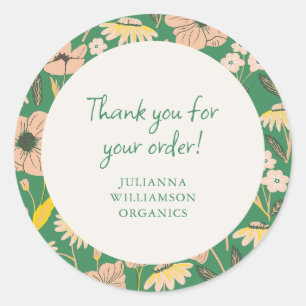 Pegatina Redonda Gracias Pequeño Negocio Floral Verde Personalizado