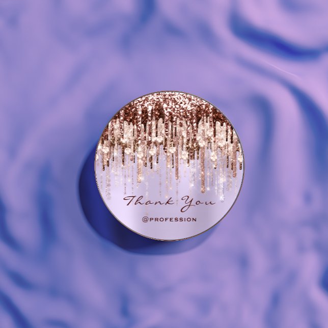 Pegatina Redonda Gracias Pequeños Rosas Purpurinas púrpura (Thank You Small Business Drips Rose Purple Glitter Classic Round Sticker)