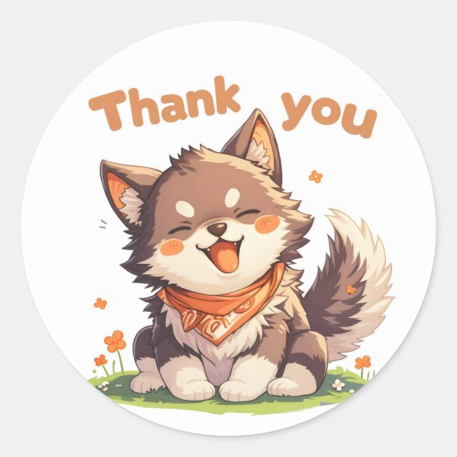 Pegatina Redonda Gracias Perro animado (Anverso)