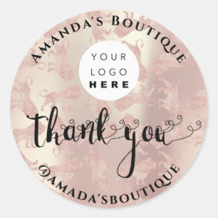 Pegatina Redonda Gracias Personalizado de compras Purpurina Rosa Le