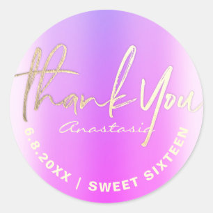 Pegatina Redonda Gracias Personalizado de Relieve metalizado Purple