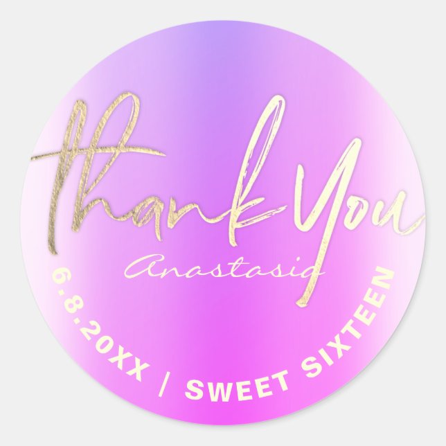 Pegatina Redonda Gracias Personalizado del Relieve metalizado Purpl (Anverso)
