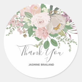 Pegatina Redonda Gracias personalizado floral pastel
