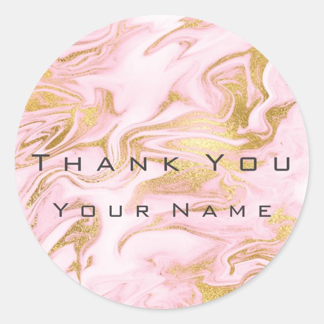 Pegatina Redonda Gracias Personalizado Marble Gold Pink Metallic (Anverso)