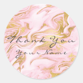 Pegatina Redonda Gracias Personalizado Marble Gold Rosa Glam