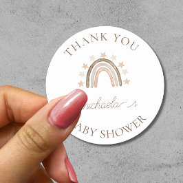 Pegatina Redonda Gracias personalizados Boho Rainbow Baby Shower