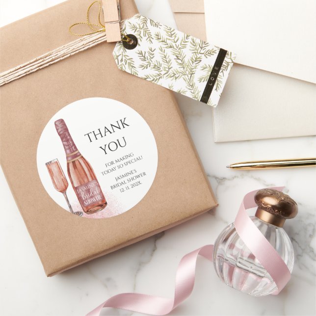 Pegatina Redonda Gracias Petals y Prosecco Bridal Shower (Regalar)