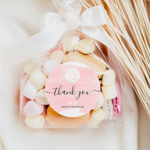 Pegatina Redonda Gracias pincel de color agua moda logo