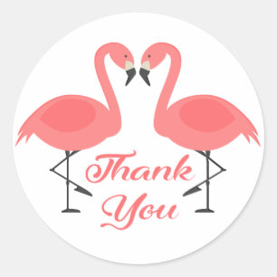 Pegatina Redonda Gracias Pink Flamingo Tropical Wedding Bridal
