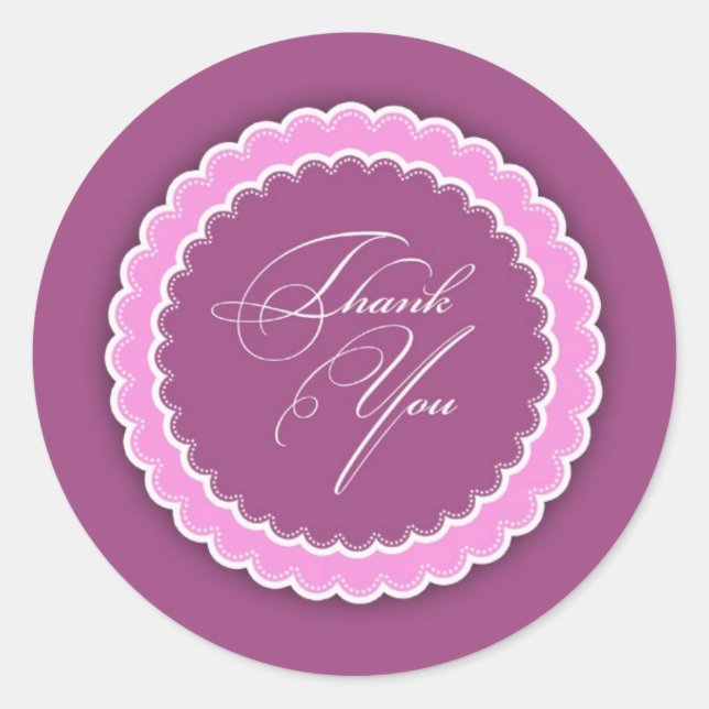 Pegatina Redonda Gracias Pink Purple Polka (Anverso)