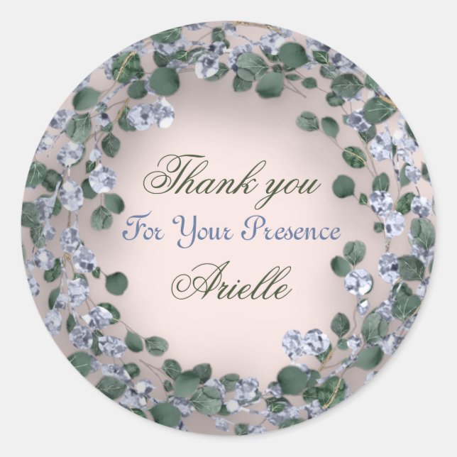 Pegatina Redonda Gracias Polvo de Eucalipto Cumpleaños Azul Verdor (Anverso)