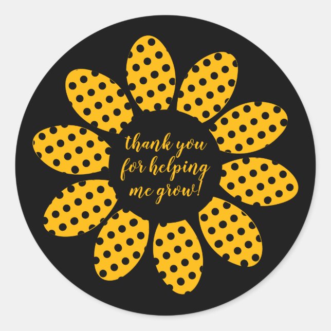 Pegatina Redonda Gracias por ayudarme a crecer Flor negro (Anverso)