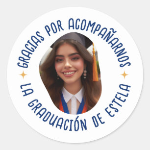 Pegatina Redonda Gracias por cada graduación con foto