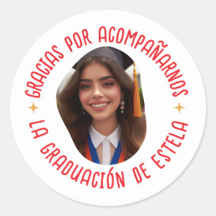 Pegatina Redonda Gracias por cada graduación con foto