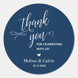 Pegatina Redonda Gracias por celebrar, Marina Azul, Boda