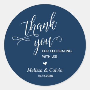 Pegatina Redonda Gracias por celebrar, Marina Azul, Boda