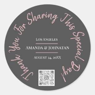 Pegatina Redonda Gracias por compartir el logotipo blanco QR del dí