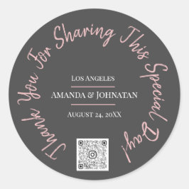 Pegatina Redonda Gracias Por Compartir El Logotipo De QR Blanco Del