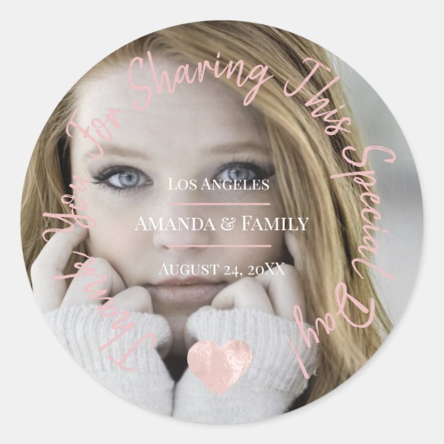 Pegatina Redonda Gracias Por Compartir Este Día Especial Heart Grad (Anverso)