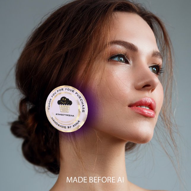 Pegatina Redonda Gracias por comprar chocolate Muffin Purple Smile (Thank You Shopping Chocolate Muffin Purple Smile Classic Round Sticker)