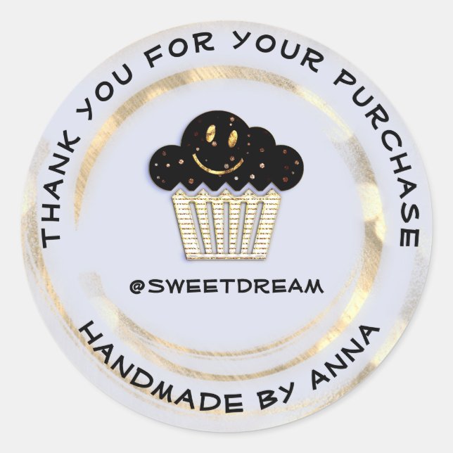 Pegatina Redonda Gracias por comprar chocolate Muffin Sonrisa azul (Anverso)