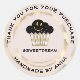 Pegatina Redonda Gracias por comprar chocolate Muffin Sonrisa Rosa