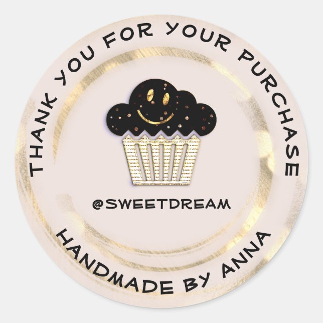 Pegatina Redonda Gracias por comprar chocolate Muffin Sonrisa Rosa (Anverso)