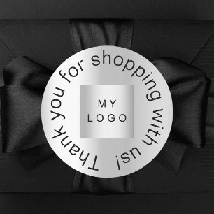 Pegatina Redonda Gracias por comprar el logotipo de negocios plata