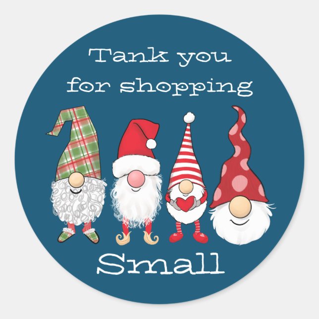 Pegatina Redonda Gracias por comprar gnomos pequeños Navidades (Anverso)