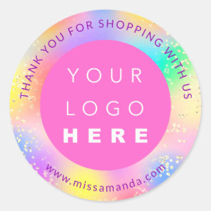 Pegatina Redonda Gracias Por Comprar Holografía Con Logotipo Web