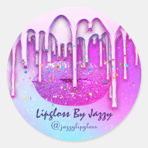 Pegatina Redonda Gracias por comprar Lipgloss Drip Holograph VIP