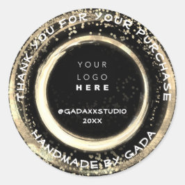Pegatina Redonda Gracias por comprar oro moderno negro hecho a mano