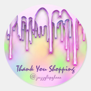 Pegatina Redonda Gracias por comprar producto brillo Holograma Drip