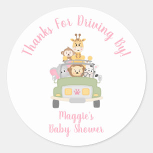 Pegatina Redonda Gracias Por Conducir Por Animal Safari Baby Shower